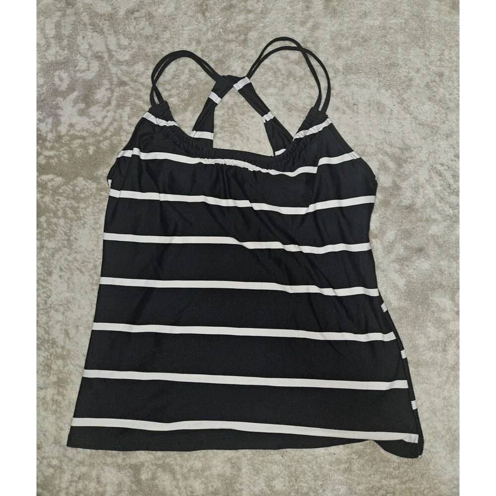 Xhilaration Black & White Striped Stretch Tankini Swim Top Women’s M Regular
